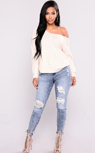 SZ60115 high waisted ripped jeans women